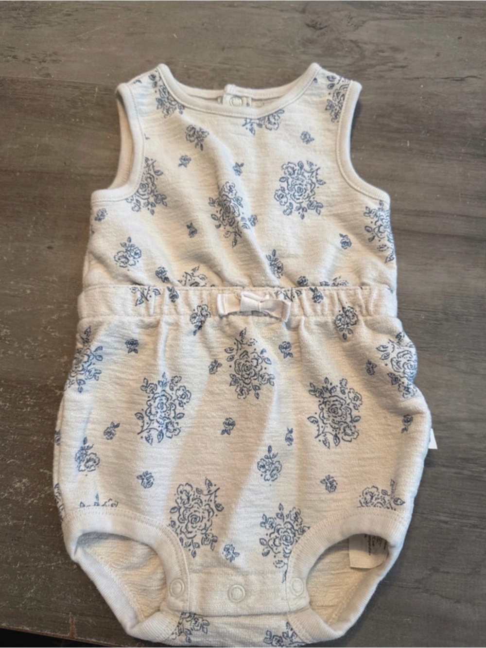 Little Planet Baby Sleeveless Printed Romper in Cream and Blue